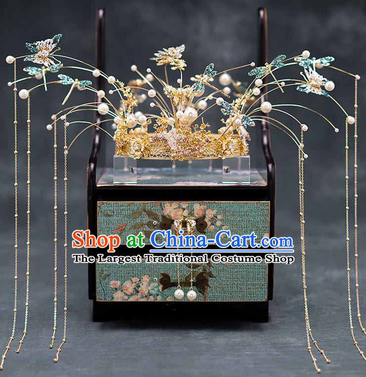 Chinese Ancient Hanfu Hair Accessories Traditional Wedding Crystal Butterfly Phoenix Coronet Hairpins for Women