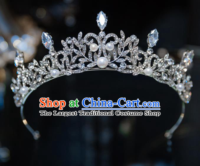 Handmade Baroque Hair Accessories Princess Wedding Pearls Crystal Royal Crown for Women