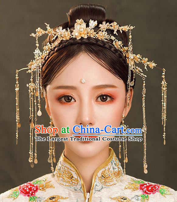Chinese Ancient Queen Golden Hair Clasp Hair Accessories Traditional Hanfu Tassel Hairpins for Women