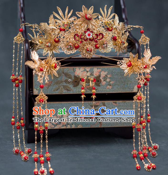 Chinese Ancient Palace Hair Accessories Traditional Wedding Hanfu Hairpins Cloisonne Phoenix Coronet for Women