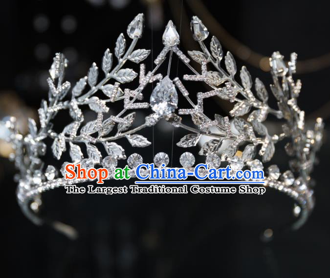 Handmade Wedding Bride Hair Accessories Baroque Luxury Zircon Leaf Royal Crown for Women