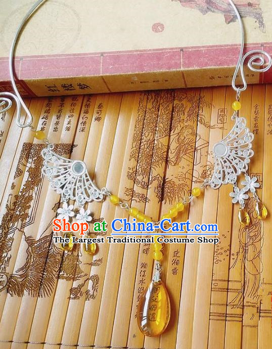 Chinese Ancient Bride Hanfu Accessories Traditional Palace Yellow Crystal Necklace for Women