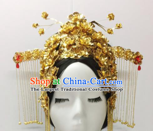 Chinese Ancient Hair Accessories Golden Phoenix Coronet Traditional Palace Hairpins for Women