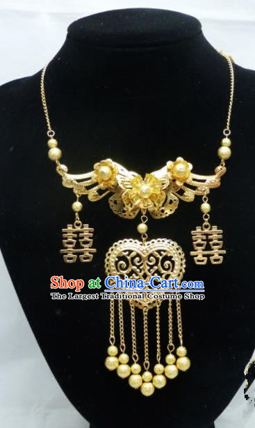 Chinese Ancient Bride Hanfu Accessories Traditional Palace Golden Butterfly Necklace for Women