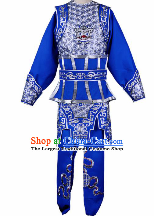 Professional Chinese Traditional Beijing Opera Takefu Costume Peking Opera Swordsmen Blue Clothing for Adults