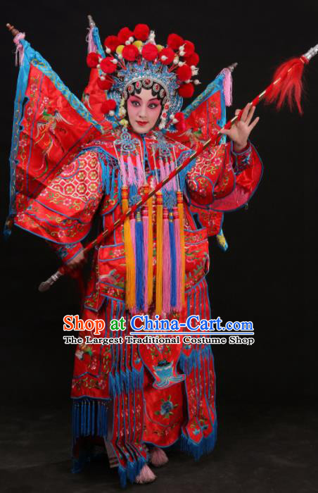 Professional Chinese Traditional Beijing Opera Costume Female General Embroidered Red Clothing for Adults