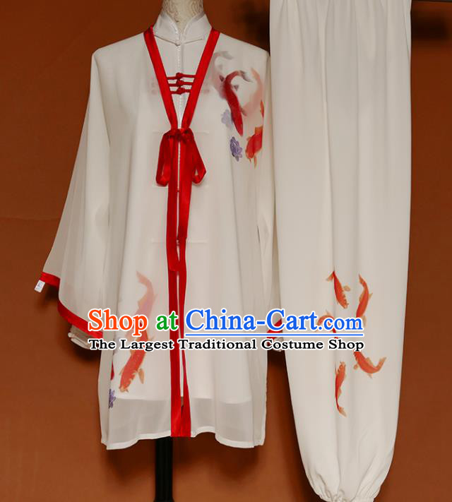 Top Group Kung Fu Costume Martial Arts Gongfu Training Uniform Painting Fishes Tai Ji Clothing for Women