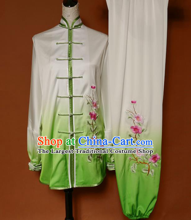 Top Group Kung Fu Costume Martial Arts Training Uniform Tai Ji Embroidered Green Clothing for Women