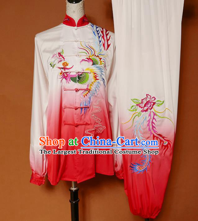 Top Group Kung Fu Costume Tai Ji Training Embroidered Phoenix Red Uniform Clothing for Women