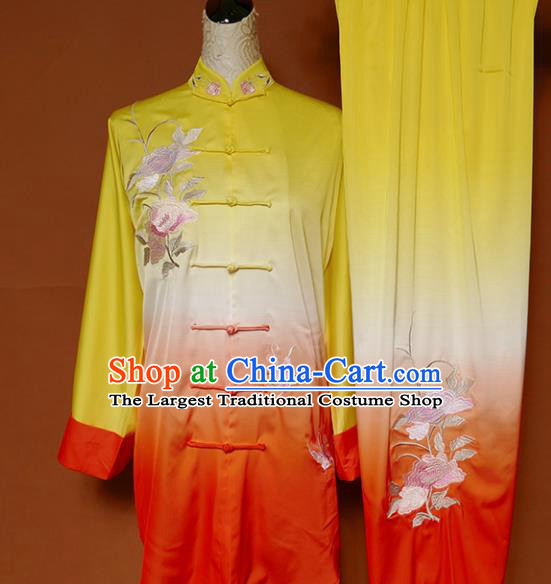Top Group Kung Fu Costume Tai Ji Training Embroidered Peony Uniform Clothing for Women