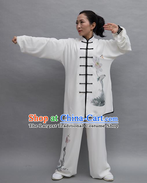Top Tai Ji Training Ink Painting Lotus Uniform Kung Fu Group Competition Costume for Women