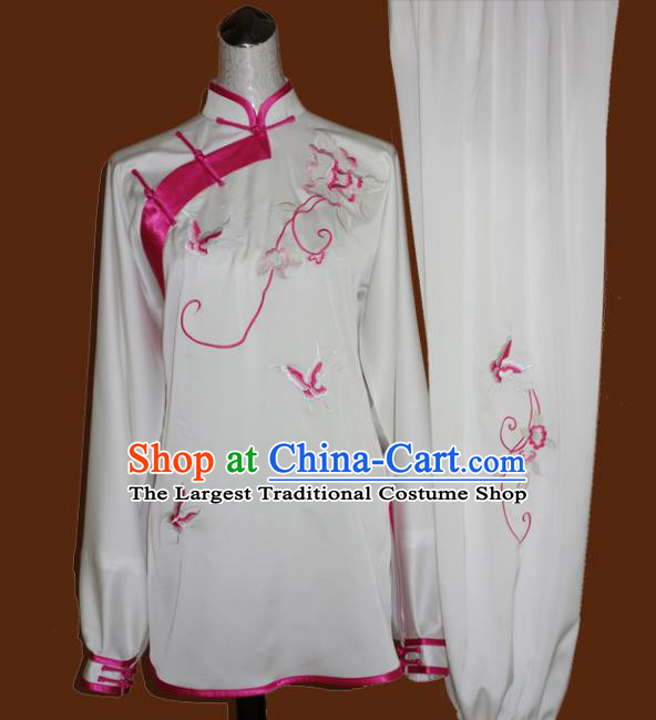 Chinese Traditional Tai Chi Embroidered Pink Butterfly Uniform Kung Fu Group Competition Costume for Women