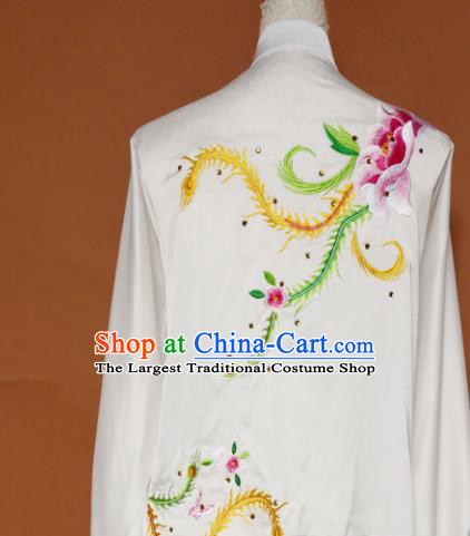 Top Tai Ji Training Embroidered Phoenix Peony White Uniform Kung Fu Group Competition Costume for Women