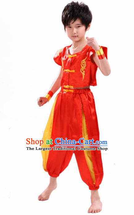 Chinese Traditional Dance Costume Folk Dance Drum Dance Red Clothing for Kids