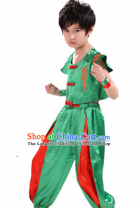 Chinese Traditional Dance Costume Folk Dance Drum Dance Green Clothing for Kids