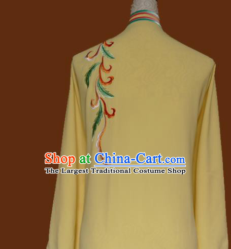 Top Tai Ji Training Embroidered Yellow Silk Uniform Kung Fu Group Competition Costume for Women
