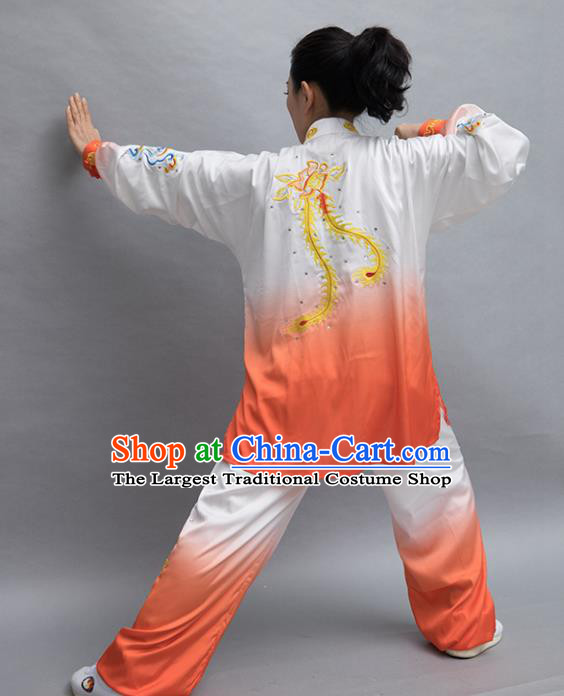 Top Group Kung Fu Costume Tai Ji Training Embroidered Phoenix Orange Uniform Clothing for Women