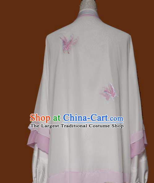 Chinese Traditional Tai Chi Embroidered Butterfly White Uniform Kung Fu Group Competition Costume for Women
