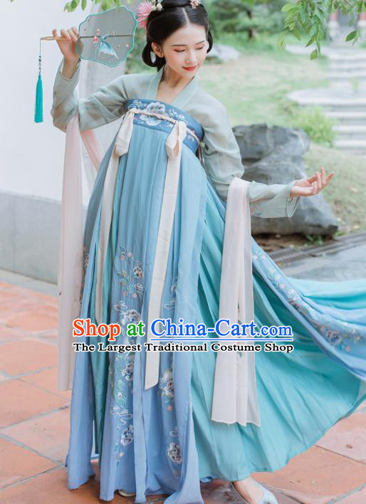 Chinese Traditional Princess Embroidered Hanfu Dress Ancient Tang Dynasty Palace Lady Historical Costume for Women