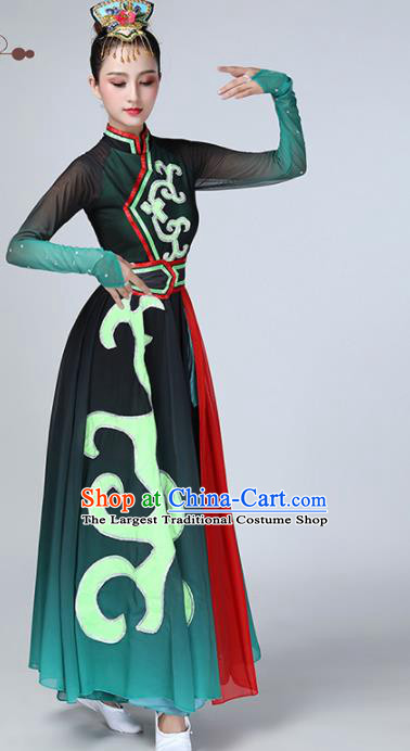 Chinese Traditional Ethnic Stage Performance Dance Costume Classical Dance Green Dress for Women
