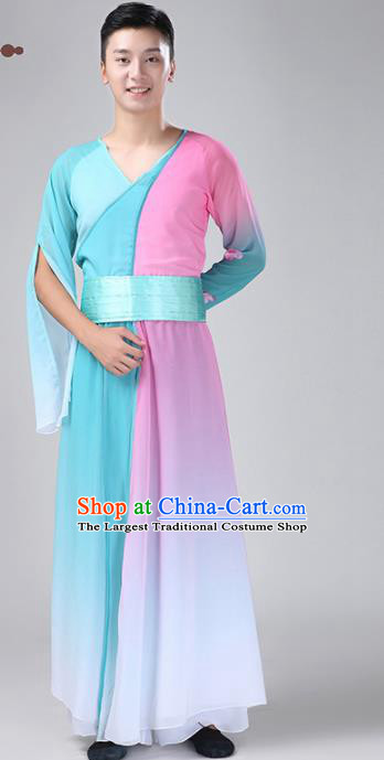Chinese Traditional National Stage Performance Costume Classical Dance Blue Clothing for Men