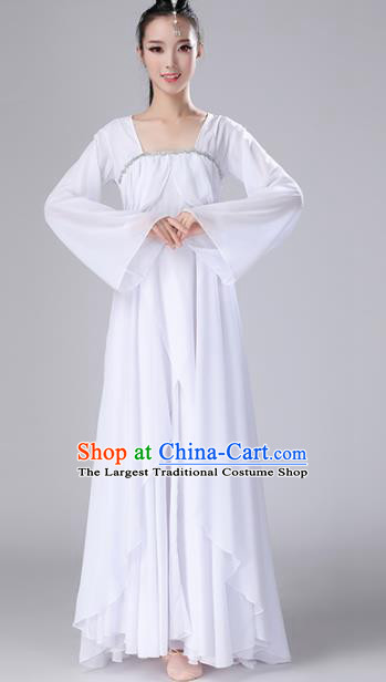 Chinese Traditional Classical Dance White Dress Stage Performance Umbrella Dance Costume for Women