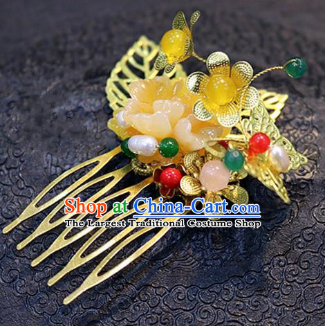 Chinese Ancient Handmade Golden Butterfly Hair Comb Hairpins Traditional Classical Hair Accessories for Women