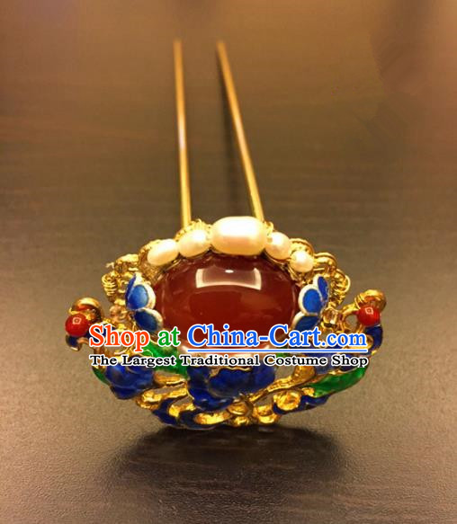 Chinese Ancient Handmade Palace Blueing Agate Hairpins Traditional Classical Hair Accessories for Women