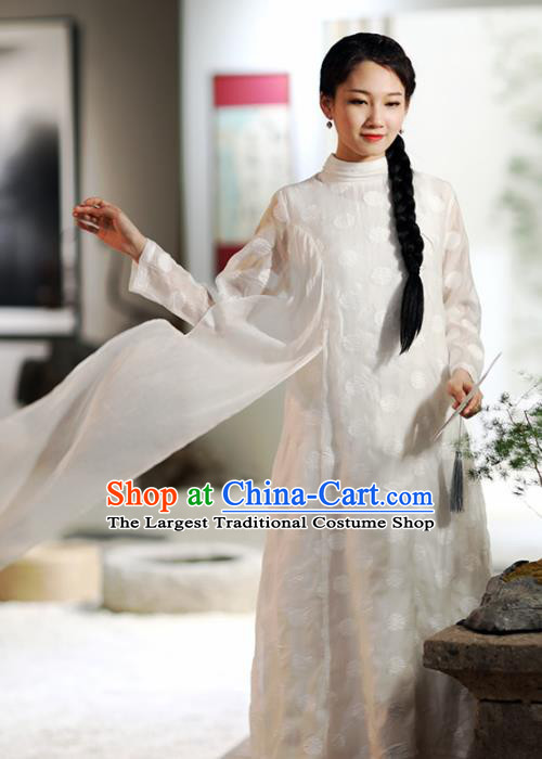 Chinese National Costume Traditional Classical Cheongsam Retro White Qipao Dress for Women