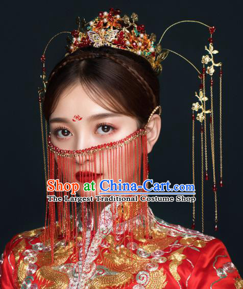 Chinese Ancient Handmade Bride Phoenix Coronet Hairpins Traditional Classical Wedding Hair Accessories for Women