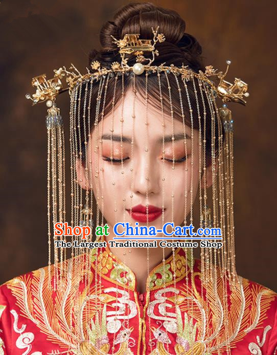 Chinese Ancient Bride Tassel Face Curtain Hairpins Traditional Wedding Hair Accessories for Women