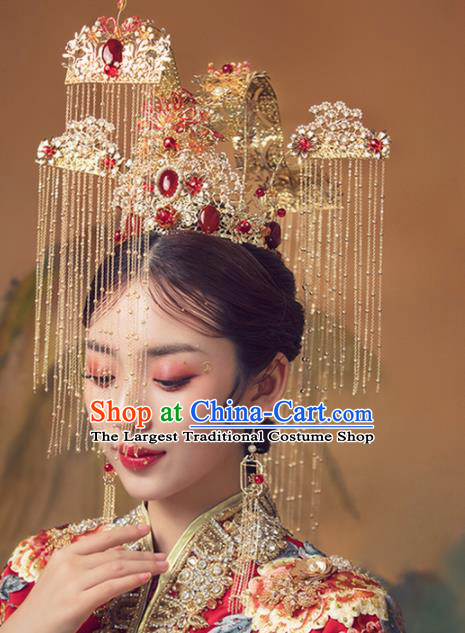 Chinese Ancient Palace Tassel Phoenix Coronet Hairpins Traditional Wedding Hair Accessories for Women