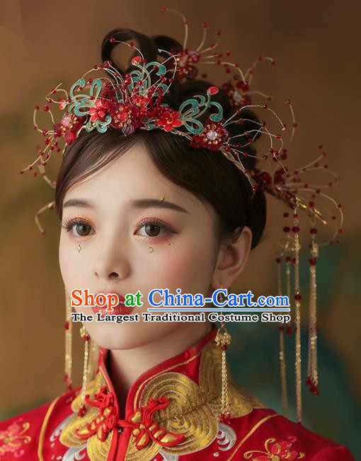 Chinese Ancient Palace Bride Phoenix Coronet Tassel Hairpins Traditional Wedding Hair Accessories for Women