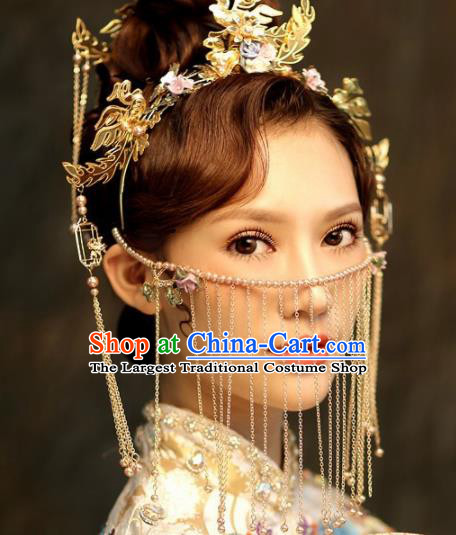 Chinese Ancient Palace Golden Crown Phoenix Hairpins Traditional Hair Accessories Headdress for Women