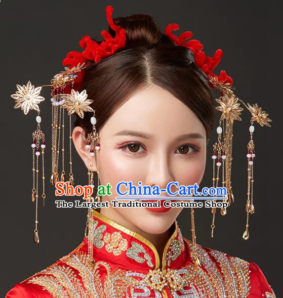 Chinese Traditional Palace Bride Hairpins Step Shake Ancient Wedding Tassel Hair Accessories for Women