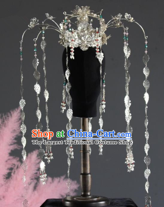 Chinese Ancient Queen Leaf Tassel Phoenix Coronet Hairpins Traditional Palace Hair Accessories Headdress for Women