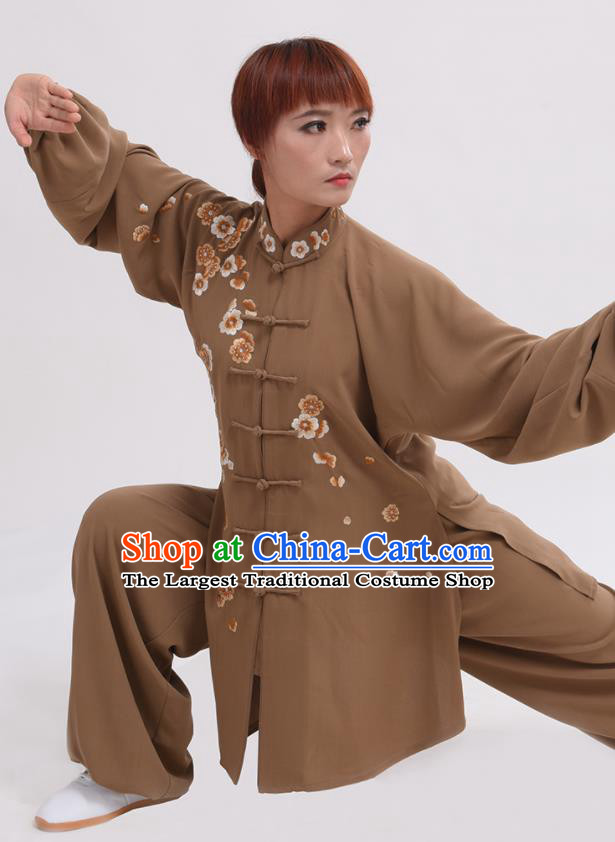 Chinese Traditional Tai Chi Light Brown Costume Martial Arts Tai Ji Competition Clothing for Women