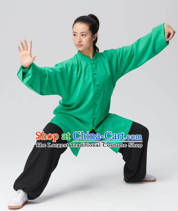 Chinese Traditional Tai Chi Group Green Costume Martial Arts Competition Clothing for Women