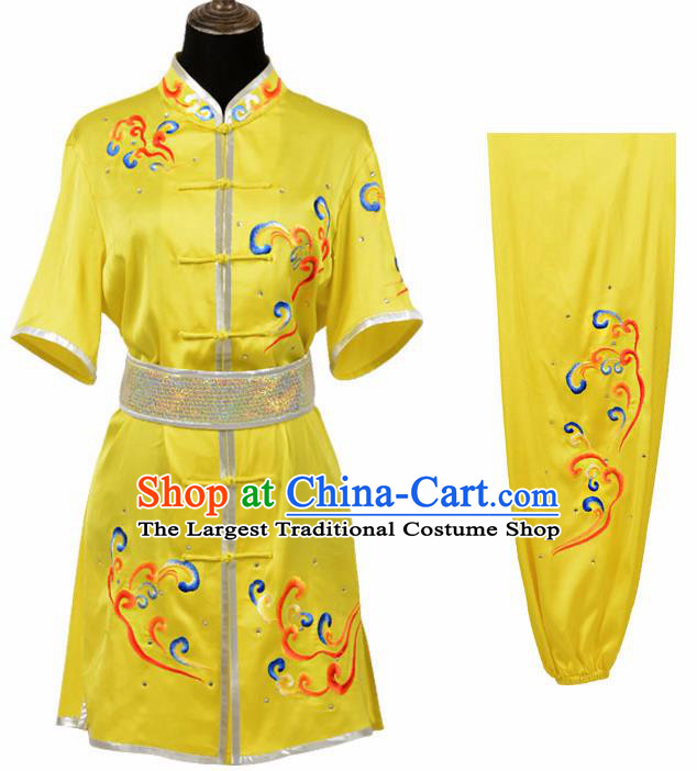 Chinese Traditional Kung Fu Yellow Costume Martial Arts Tai Ji Competition Clothing for Women