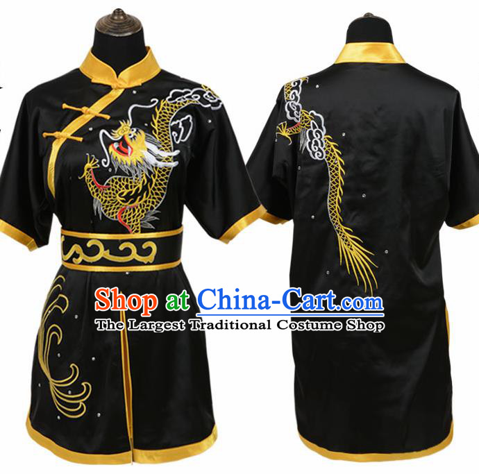 Chinese Traditional Kung Fu Embroidered Dragon Black Costume Martial Arts Tai Ji Competition Clothing for Men
