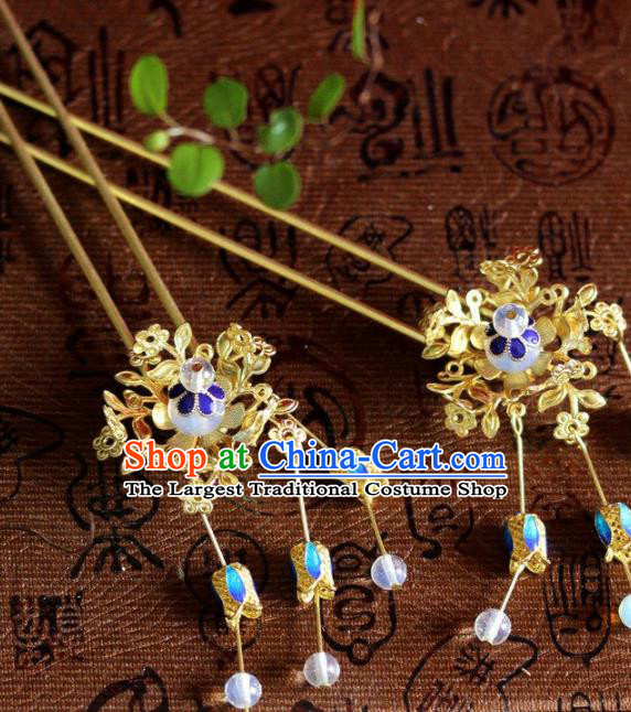 Top Grade Chinese Ancient Bride Wedding Tassel Golden Hairpins Traditional Hair Accessories Headdress for Women