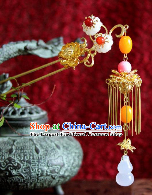 Top Grade Chinese Ancient Bride Wedding Tassel Golden Flowers Hairpins Traditional Hair Accessories Headdress for Women