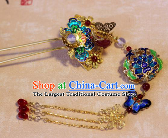 Handmade Chinese Ancient Princess Phoenix Coronet Blueing Hairpins Traditional Hair Accessories Headdress for Women