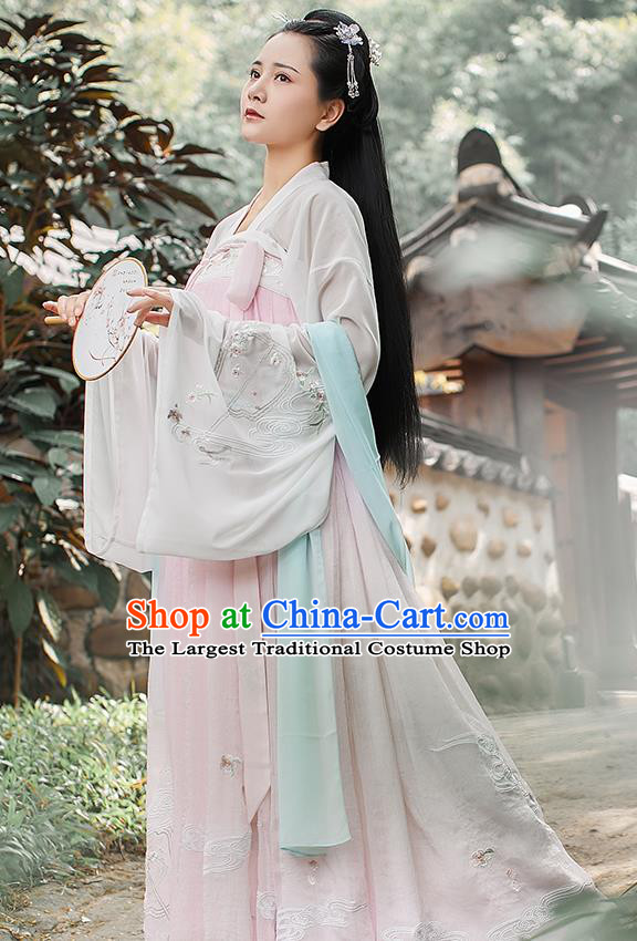 Chinese Traditional Tang Dynasty Historical Costume Ancient Aristocratic Lady Embroidered Hanfu Dress for Women