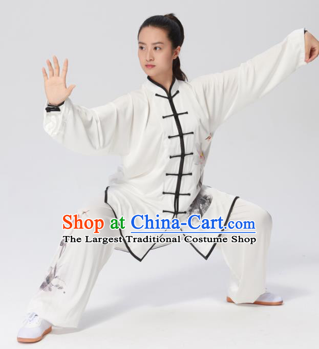 Chinese Traditional Tai Chi Group Ink Painting Lotus Costume Martial Arts Kung Fu Competition Clothing for Women
