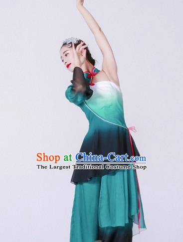 Chinese Traditional Classical Dance Costume Umbrella Dance Green Dress for Women