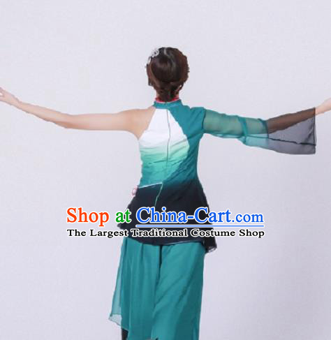 Chinese Traditional Classical Dance Costume Umbrella Dance Green Dress for Women
