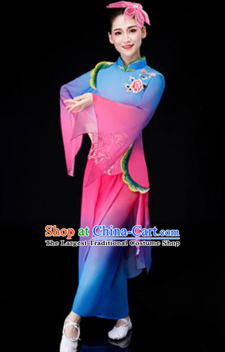Chinese Traditional National Fan Dance Clothing Folk Dance Yangko Dance Blue Clothing for Women