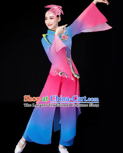 Chinese Traditional National Fan Dance Clothing Folk Dance Yangko Dance Blue Clothing for Women