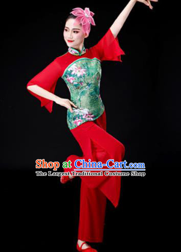Chinese Traditional Folk Dance Red Clothing Yangko Group Dance Stage Performance Costume for Women